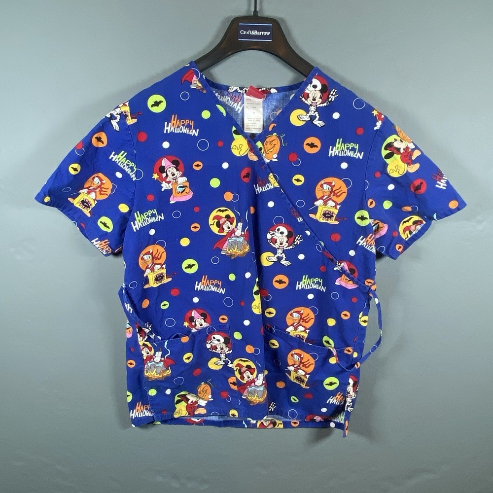 Scrubs Top Cartoon Halloweenβ Disney Mickey and Minnie Mouse Size M